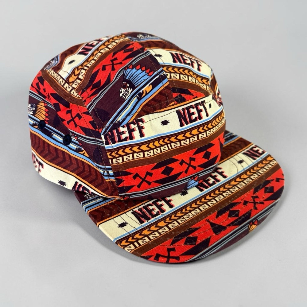 Neff Hat Cap Strap Back Mens Tribal Aztec Print 5 Panel Orange Brown Pattern